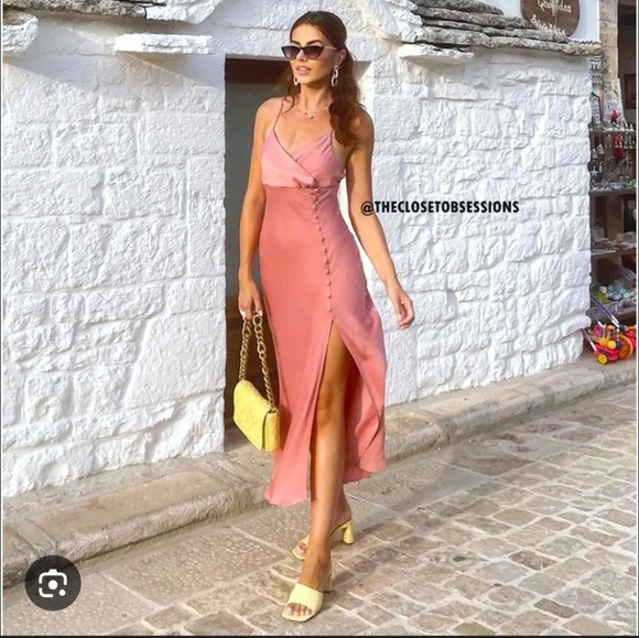 Zara Dresses & Skirts - Zara Petal Pink Satin Slip Maxi Dress Garment Size Small